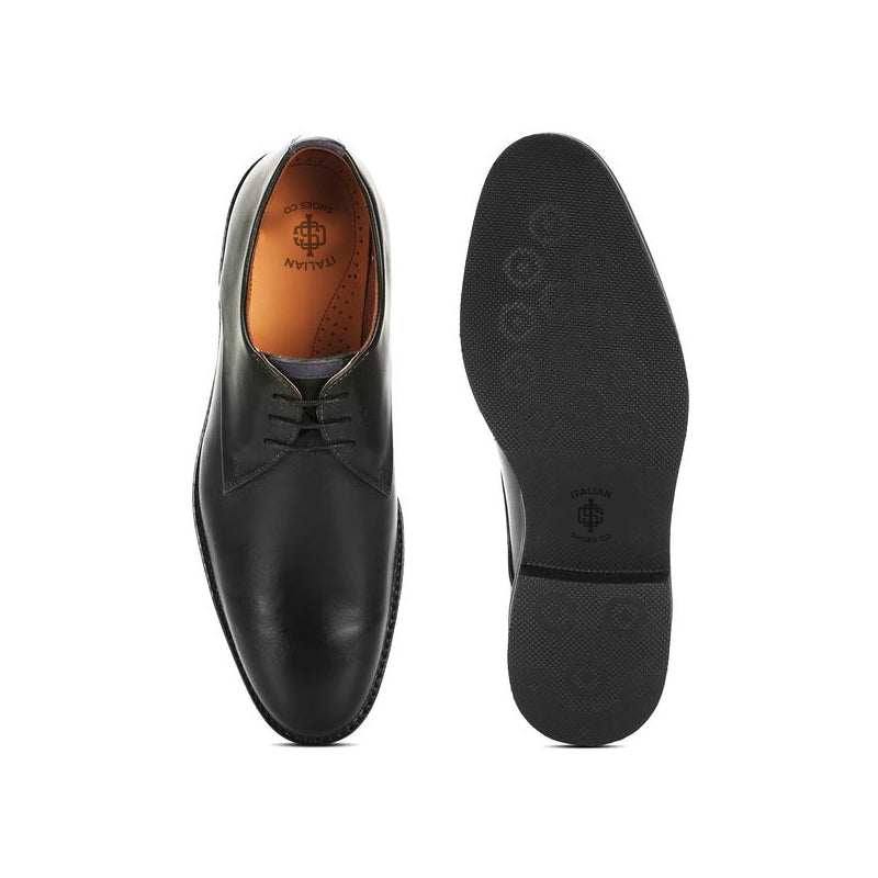 Men Plain Toe Leather Formal Derby Black Shoe