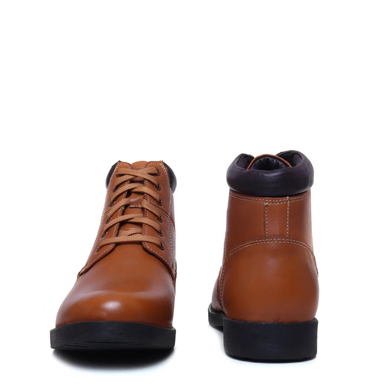 Leather Lace-Up High Ankle Boot Tan for Men