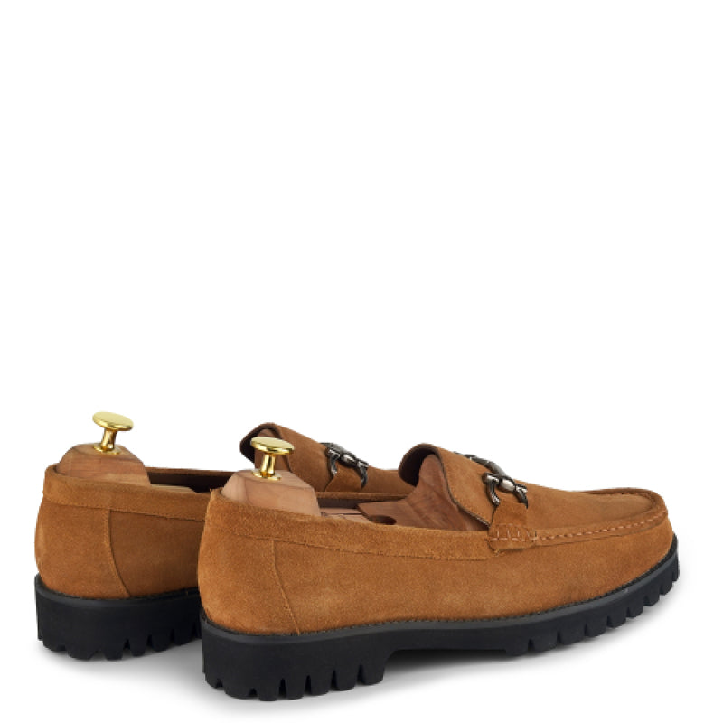 Suede Leather With Horse-bit Buckled Blue Loafer