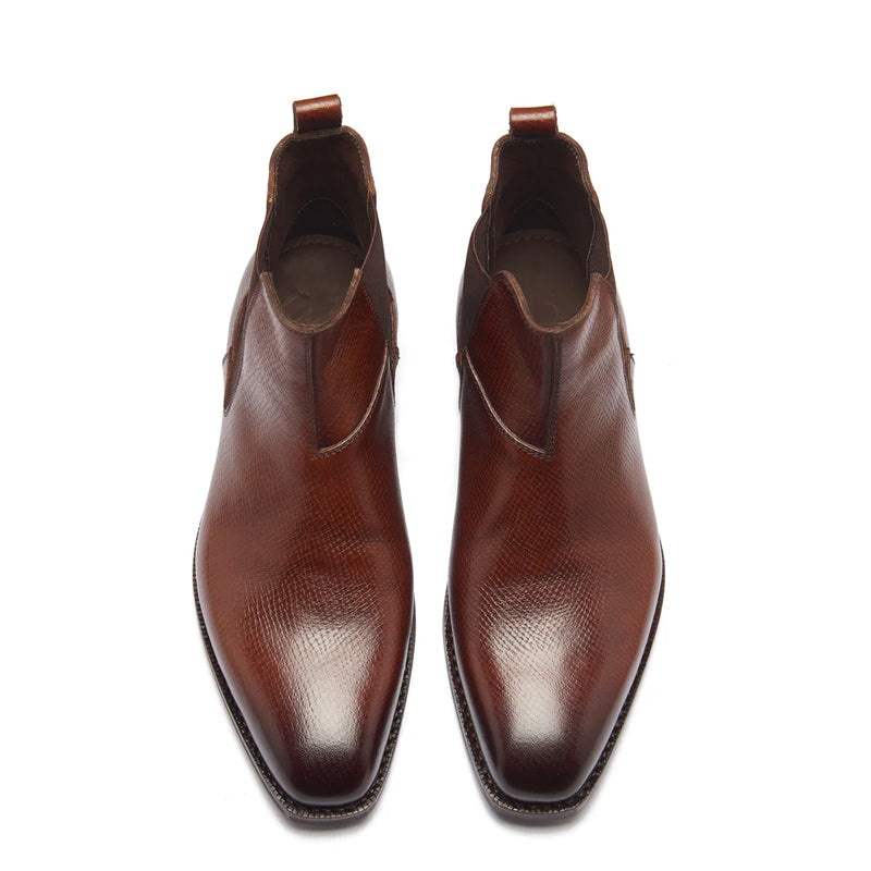 Cognac Leather Ankle Chelsea Boots