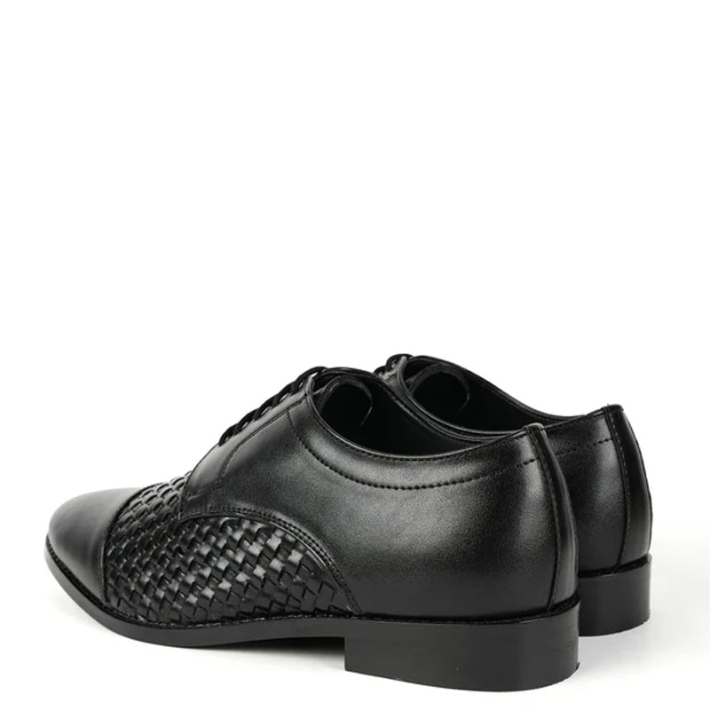 Men Braided Captoe Leather Oxford Shoe Black