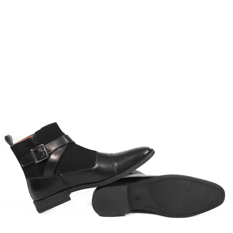 Leather Side Zip-Up Buckled Ankle Brown Boot