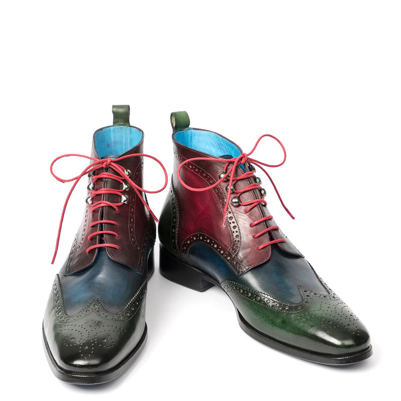 Men Dual Tone Leather Wingtip Ankle Grey Boot