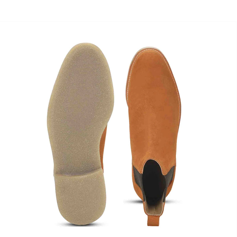 Men Solid Suede Leather Chelsea Boot Olive Green