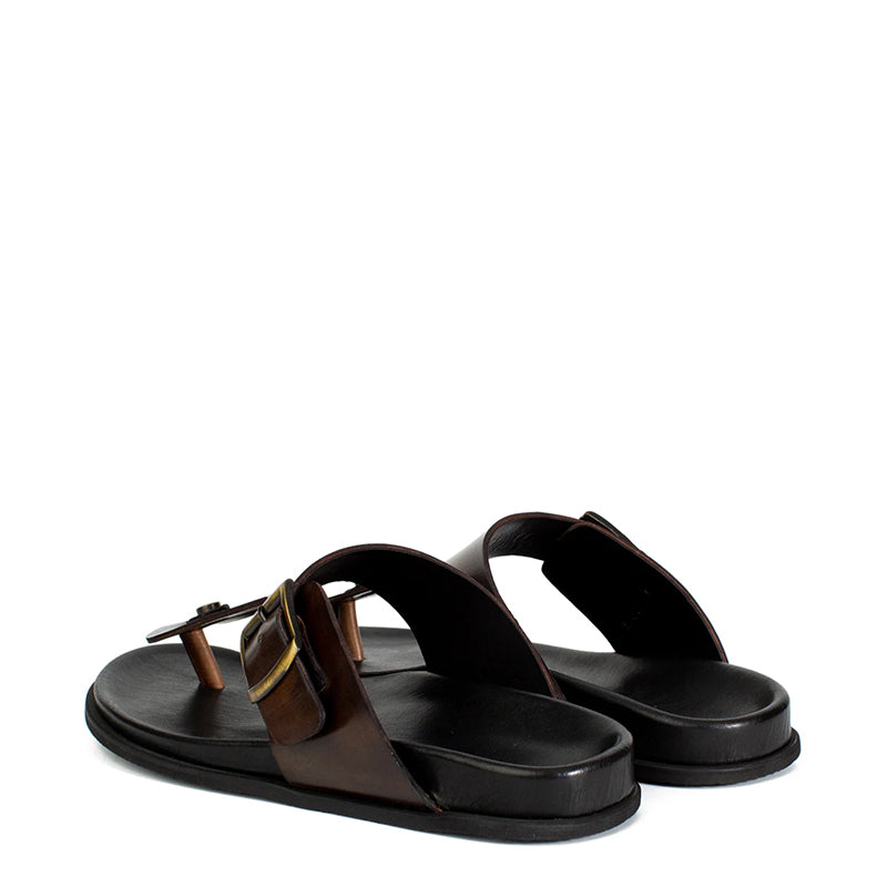 Men Slip-On Leather Brown Buckle Sandal