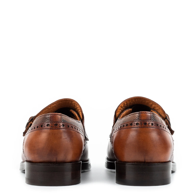 Custom Handmade Leather Double Monk Strap Shoe Tan
