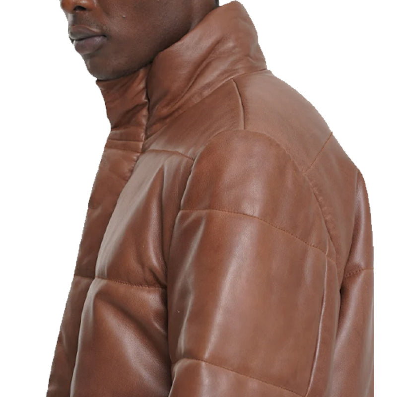 Leather Puffer Jacket For Men