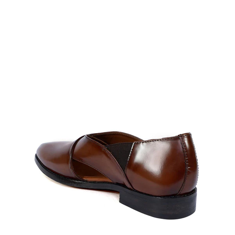 Cross Strap Slip-On Leather Peshawari Tan Sandal