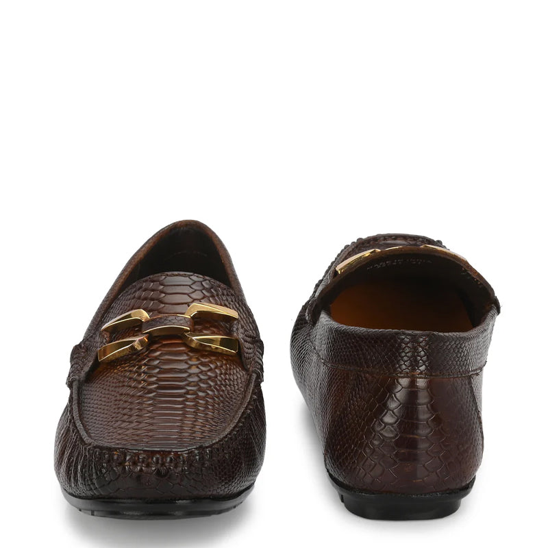 Premium Leather Brown Loafer With Gold Buckled