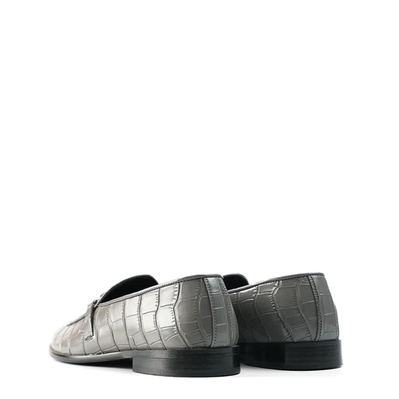 Croco Side Hook Leather Formal Black Loafer