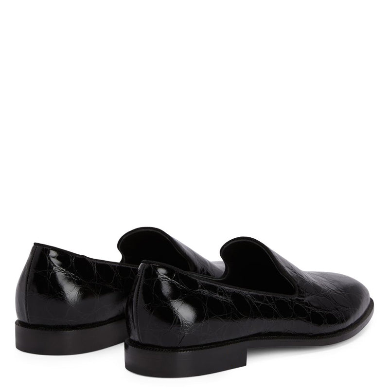 Pure Solid Leather Croco Textured Black Loafer
