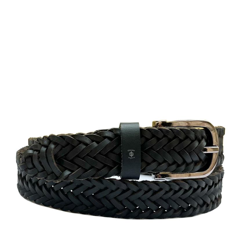 Pliancy Leather Braided Belt Black Natural