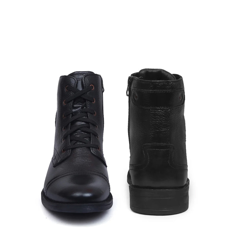 Men Lace-Up Leather Casual High Ankle Boot Black