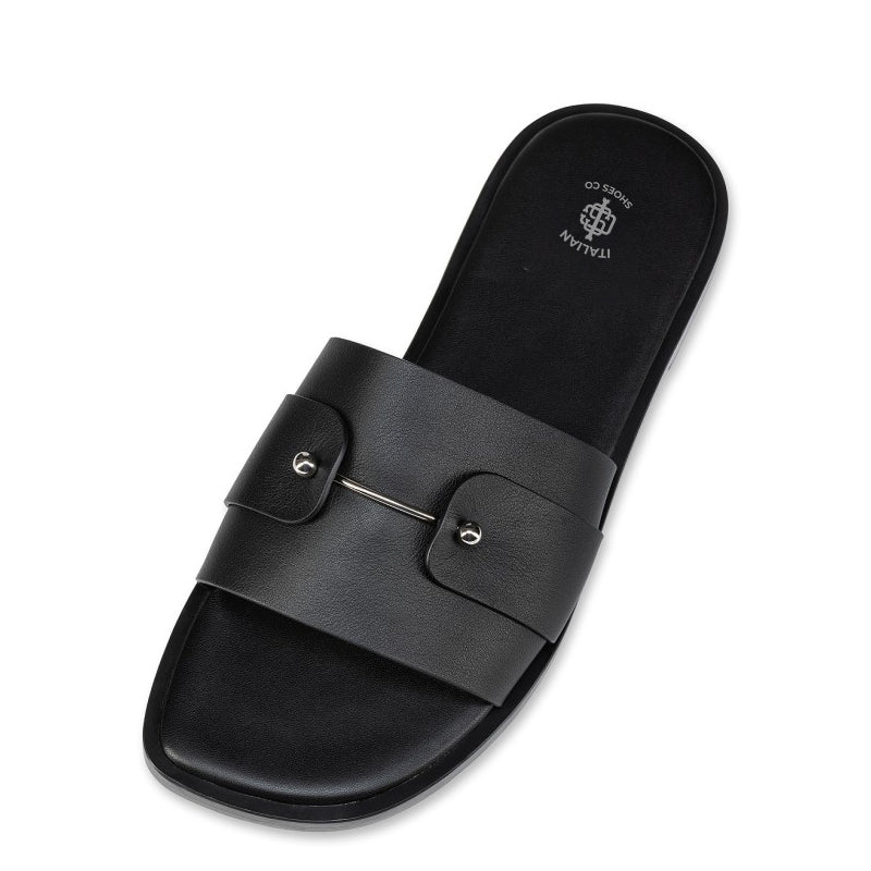 Men Slip-On Leather Comfort Black Sandal