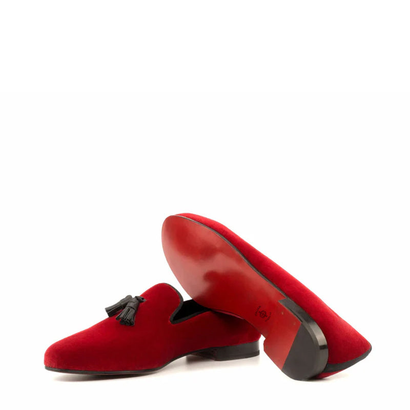 Men Custom Handmade Velvet Leather Tassel Loafer