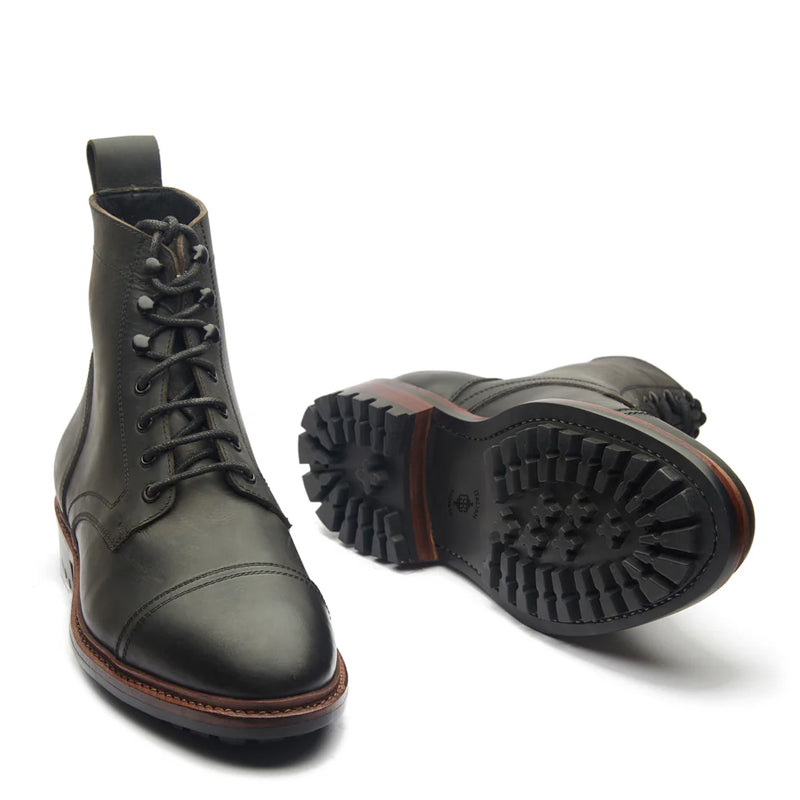 Premium Leather Lace-Up Cap-Toe Derby Boot Black
