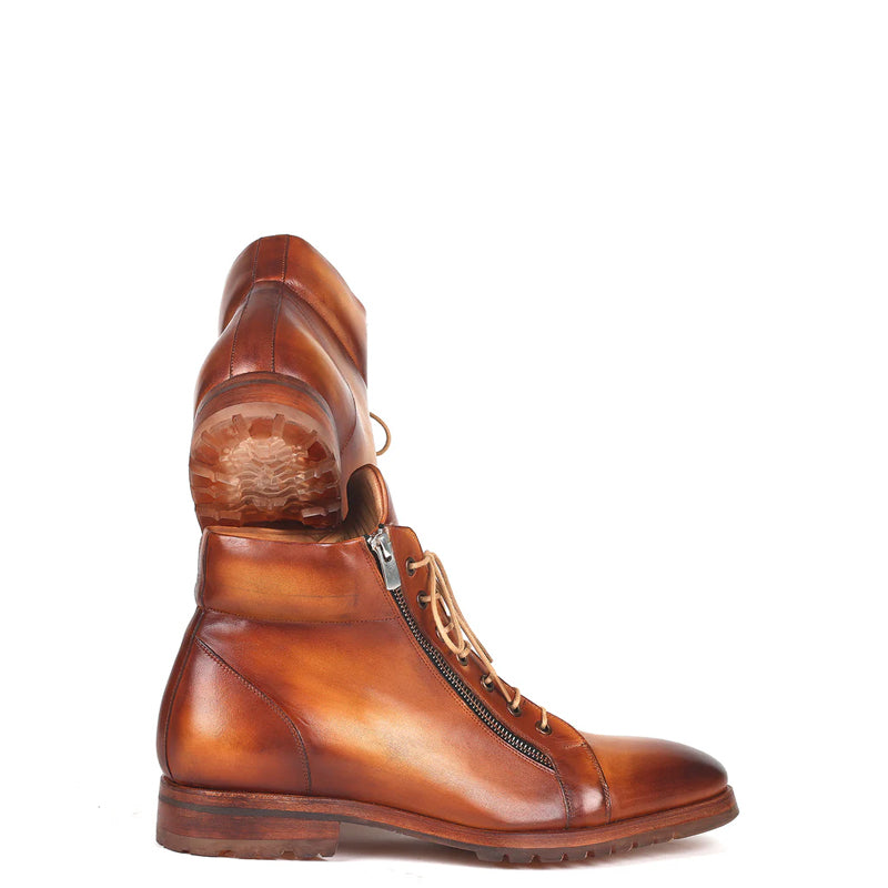 Men Custom Handmade Leather Side Zipper Ankle Boot Tan