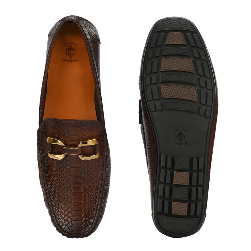 Premium Leather Brown Loafer With Gold Buckled