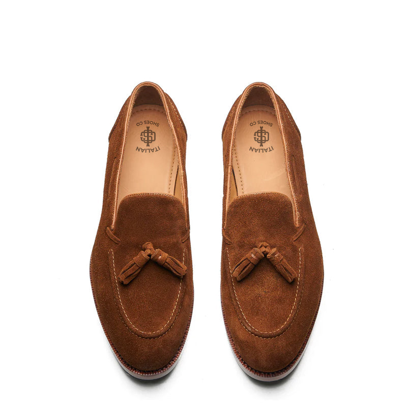 Men Suede Leather Slip-On Tassel Brown Loafer