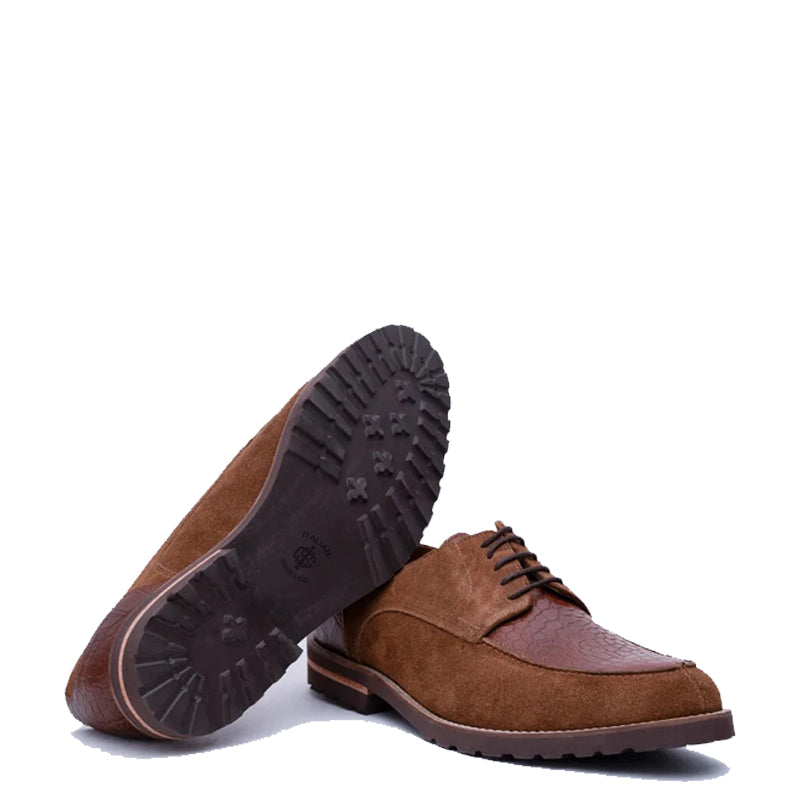 Suede Dual Tone Croco Leather Derby Shoe Tan