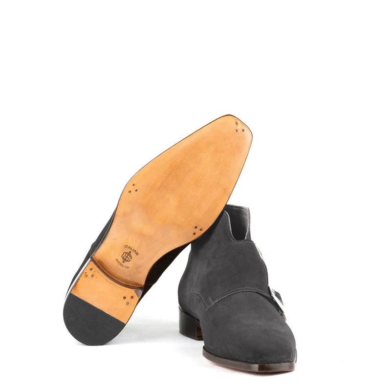 Luxury Suede Leather Double Buckle Ankle Boot Blue