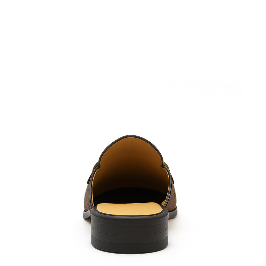 Embellished Textured Leather Mule Brown