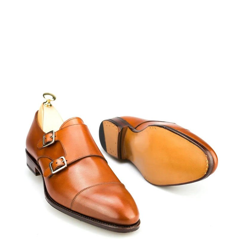 Premium Captoe Leather Double MonkStrap Shoe Brown