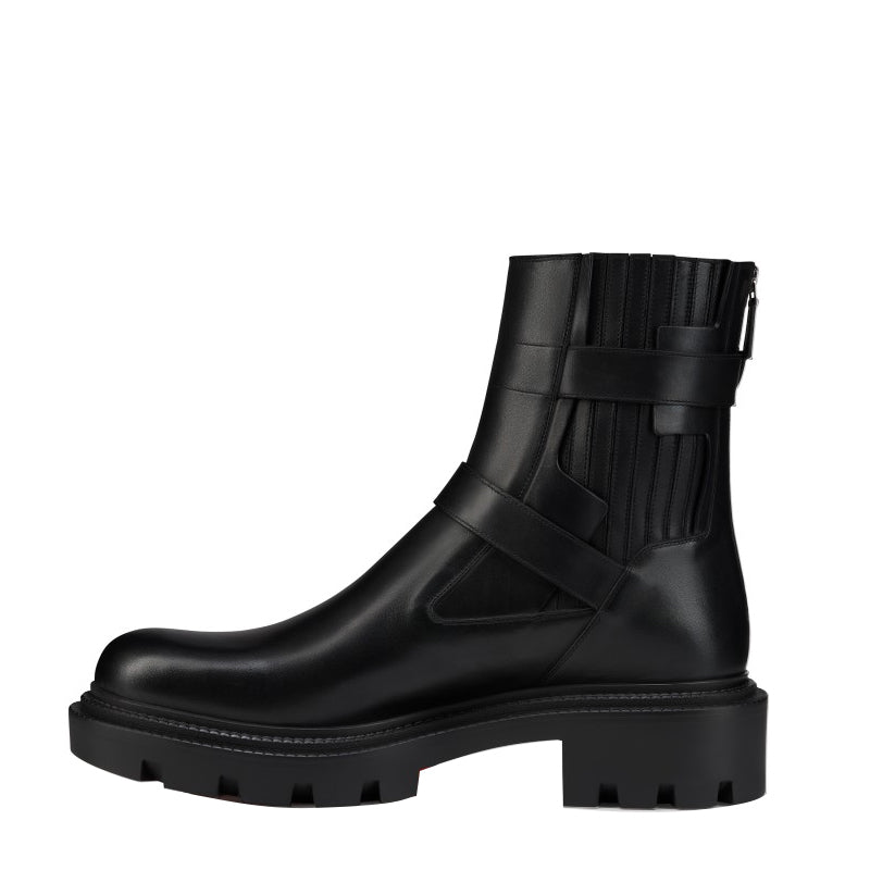 Luxury Polished Black Leather Boot with Dual Buckle Straps