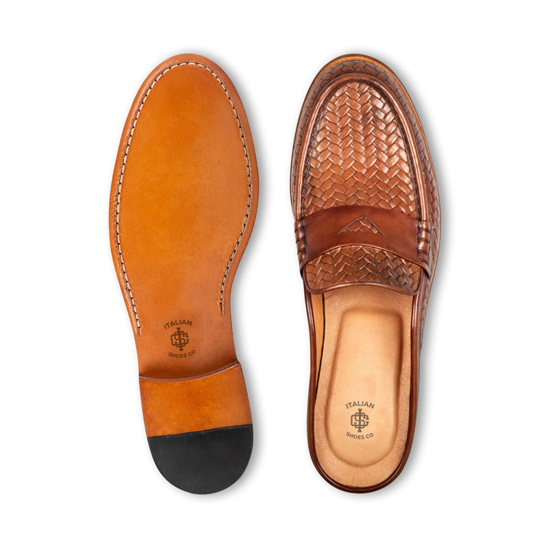 Men Handmade Solid Leather Tan Mule