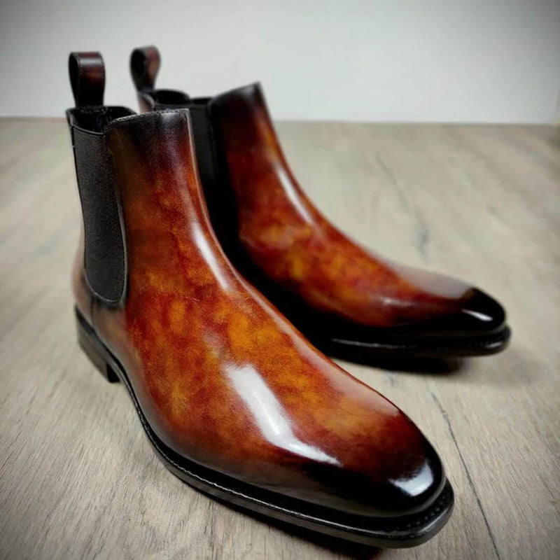 Patina Leather Chelsea Crystal Brown Boot For Men