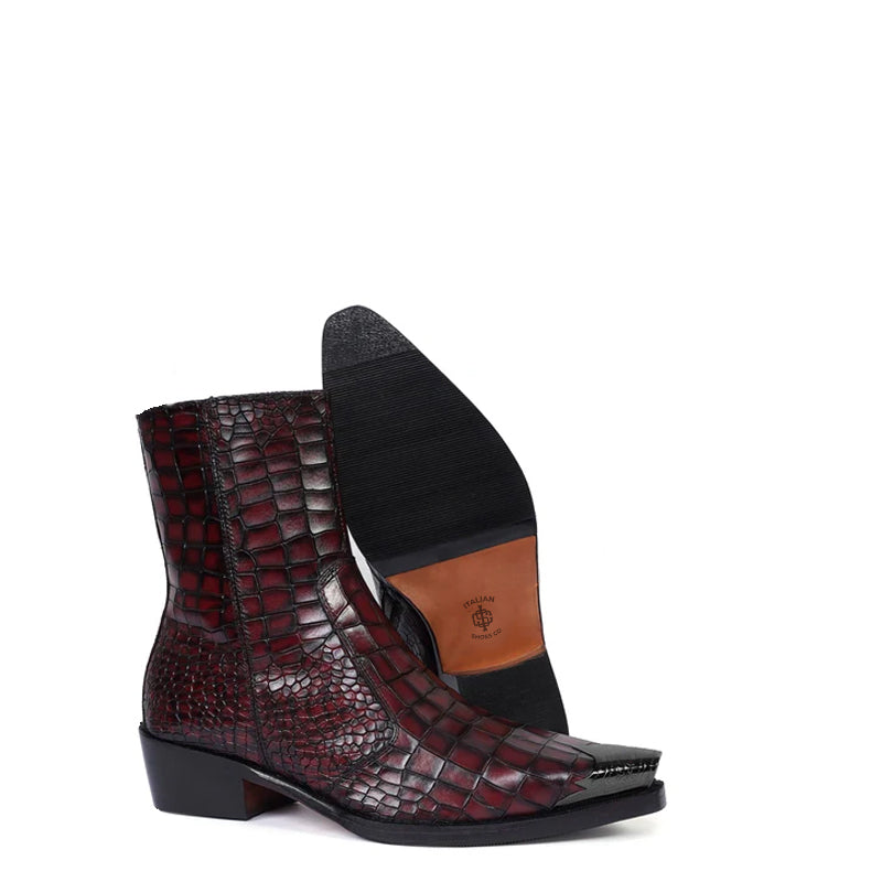 Luxury Croco Print Leather Side-Zipper Boot Green