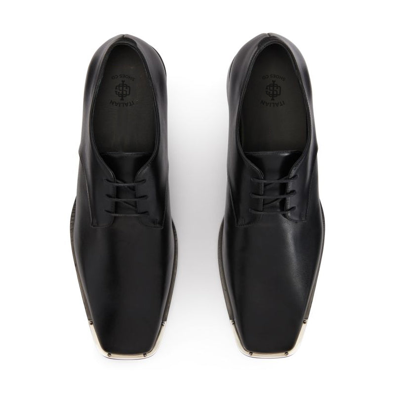 Men Polished Leather Formal Plain Derby Shoe Black