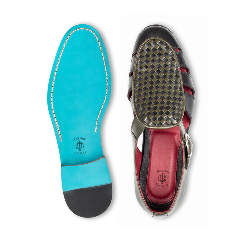 Men Blue/Tan Textured Leather Peshawari Comfort Sandal