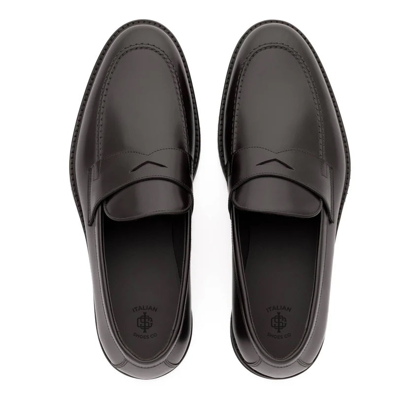 Embossed Casual Penny Leather Black Loafer
