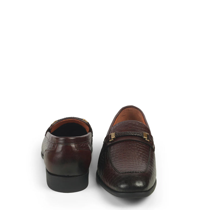 Men Crocodile Pattern Leather Stylish Loafer Brown