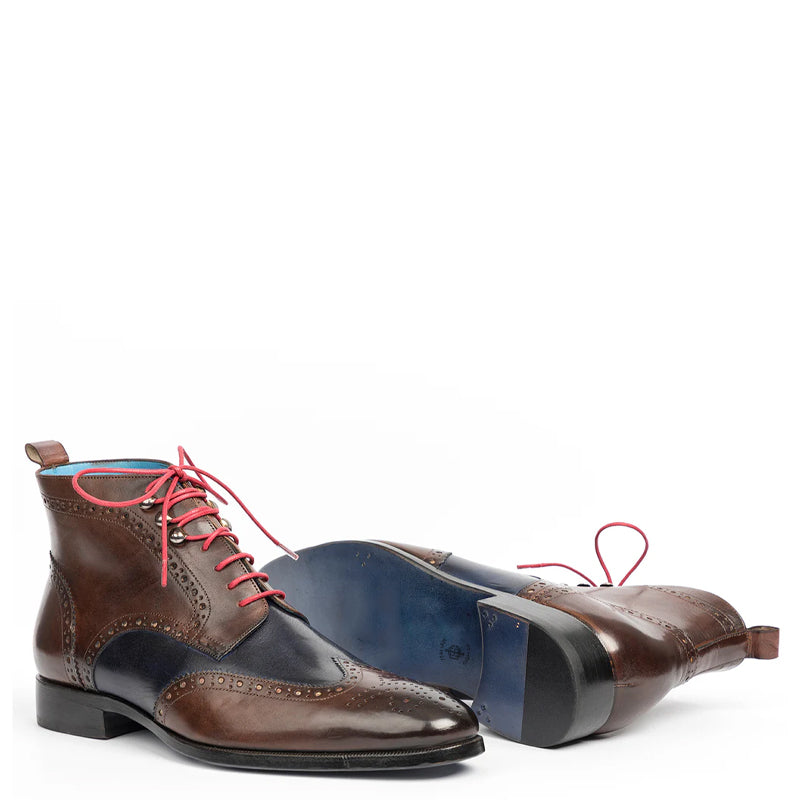 Men Dual Tone Leather Wingtip Ankle Grey Boot