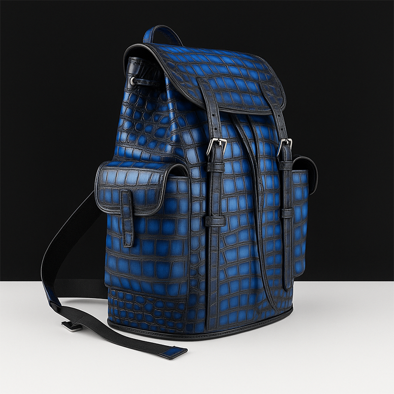 Luxury Black Croco Leather Backpack