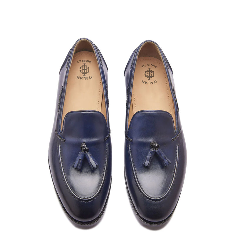Premium Leather Slip-On Tassel Loafer Navy