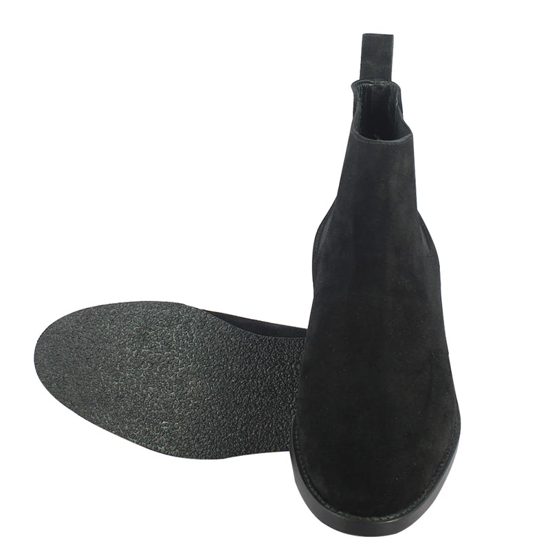 Men Solid Suede Leather Chelsea Boot Black