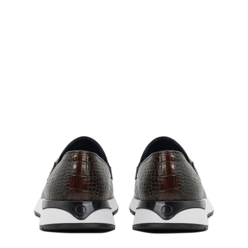 Crocodile Leather Loafer Men's Shoe Black