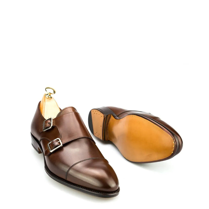 Premium Captoe Leather Double MonkStrap Shoe Tan