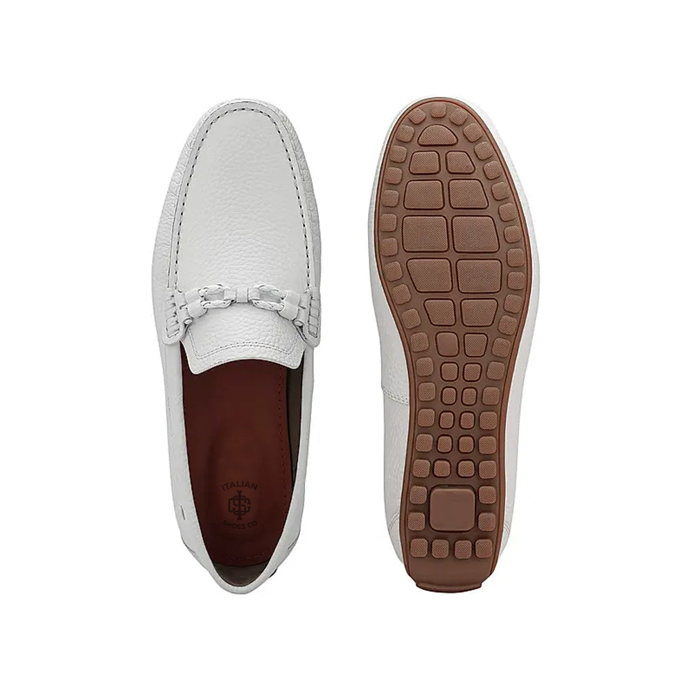 Men Textured Leather Driving White Loafer