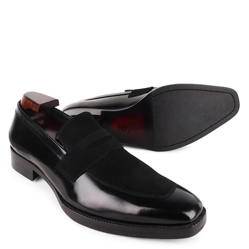 Men Square Toe Suede Leather Penny Black Loafer