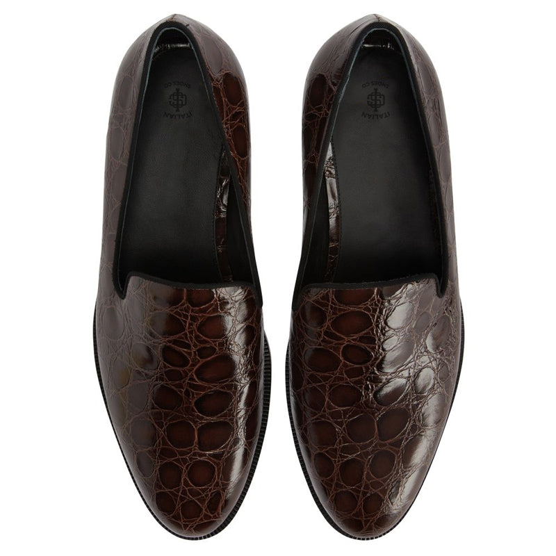 Pure Solid Leather Croco Textured Brown Loafer