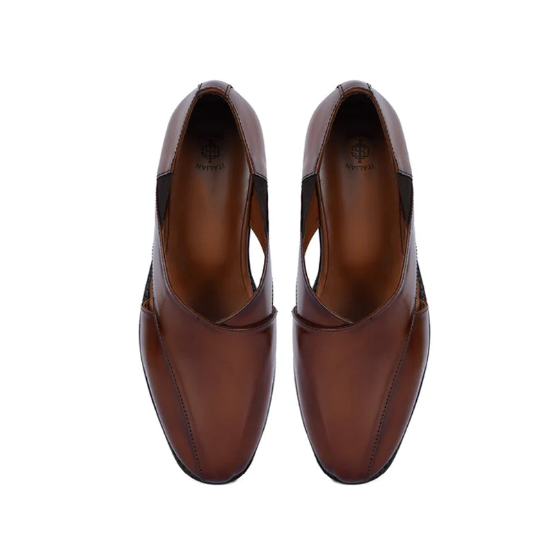 Leather Cross Strap Slip-On Comfort Peshawari Brown Sandal