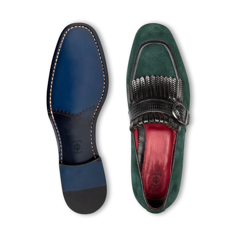 Suede Handmade Leather Single Monk Straps Green Shoe