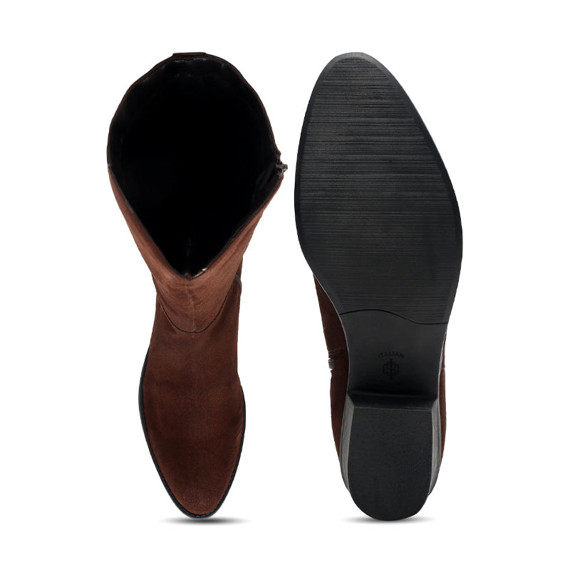 Women Suede Knee High-Top Side Zipper Black Boot