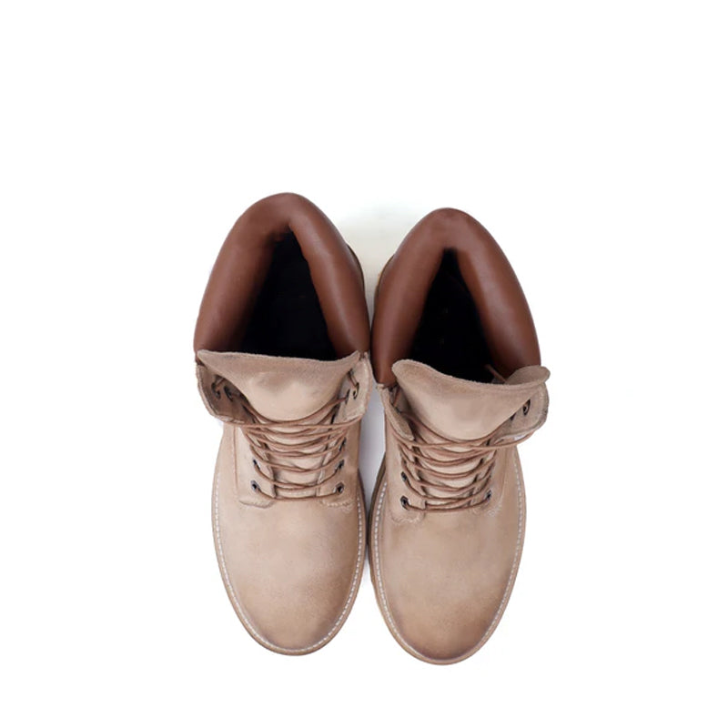 Suede Leather Lace-Up Biker Tan Boot