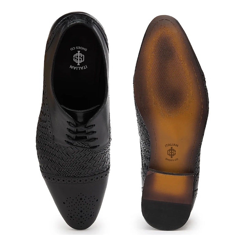 Men Handmade Leather Woven Textured Oxford Shoe Brown