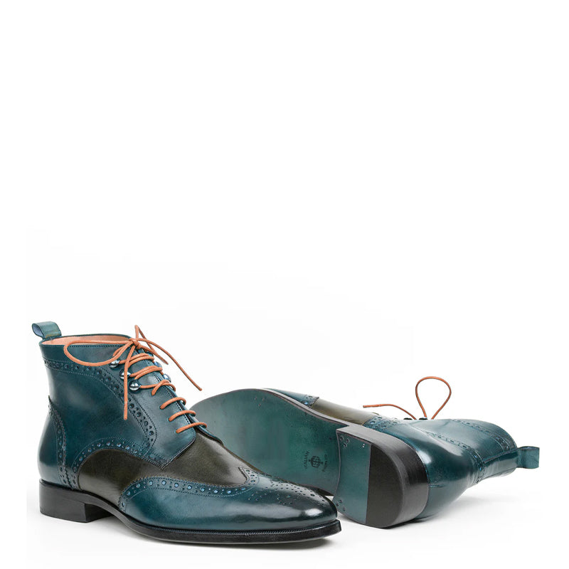 Men Solid Leather Wingtip Ankle Boot Brown